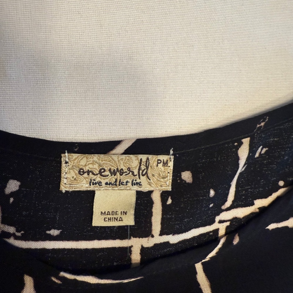 OneWorld Black Grid Print Hi-Low Long‎ Sleeve Top | PM | NWT - Picture 3 of 14